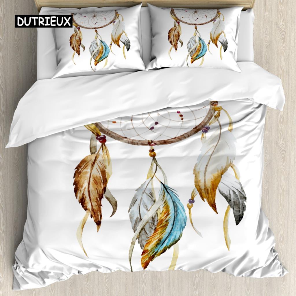 Feather Quilt Cover Kit Bohemian Style Style Comforter Cover Dream Catcher Sleep Bedding Kit Full Size Queen Size King Size Size Long-lasting EU single(135x200cm)