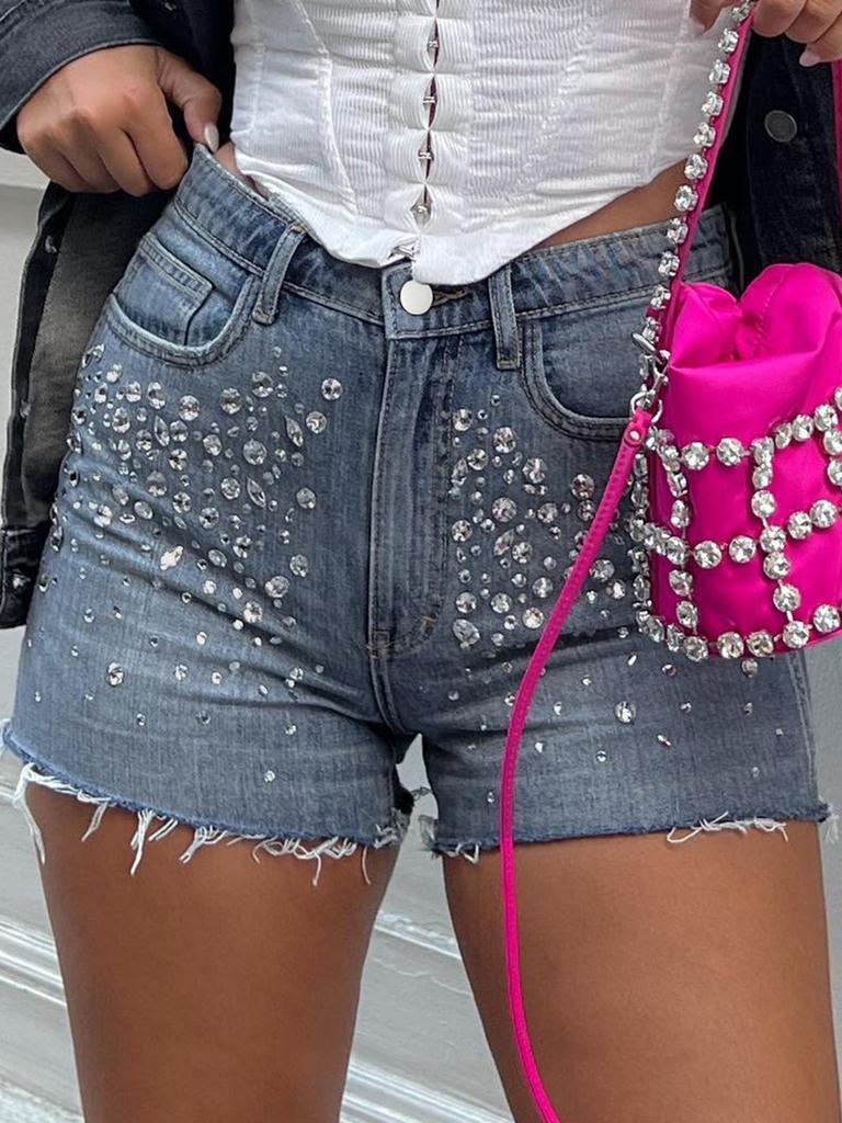 Trendy European-American Rhinestone Denim Shorts: Fashion-Forward, Versatile Streetwear