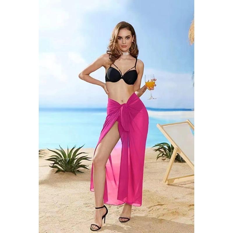 Long mesh beach wrap dress, sexy bikini one-piece scarf for women