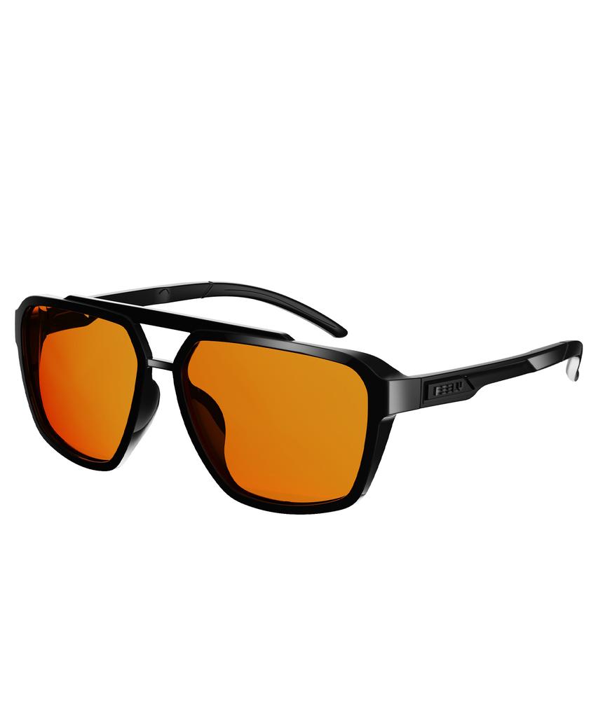Pilli Forest Sports Sunglasses (Shiny Black Orange Tint)