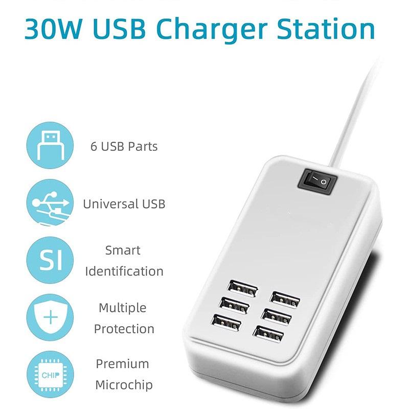 USB Hub EU US Plug 6 Ports USB Charger 5V 3A Wall Adapter Mobile Phone Charging For iPhone iPad Samsung With Switcher