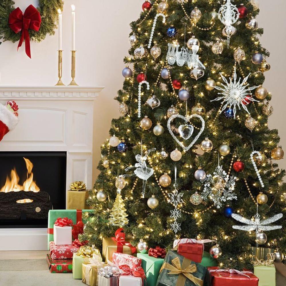 Acrylic Crystal Christmas Tree Pendants Clear Angel/Elk/Angel Xmas Tree Hanging Ornaments Stereoscopic DIY Snowflake Piece Gift