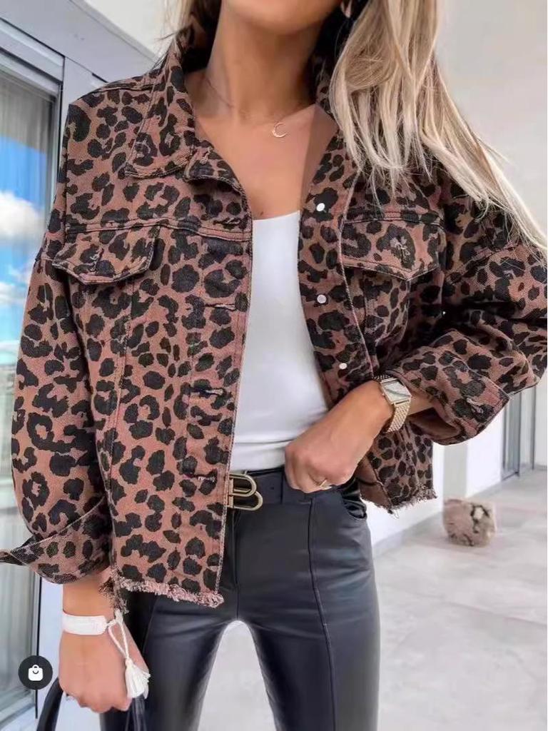 Leopard Print Denim Jacket for Women - European & American Fashion Style