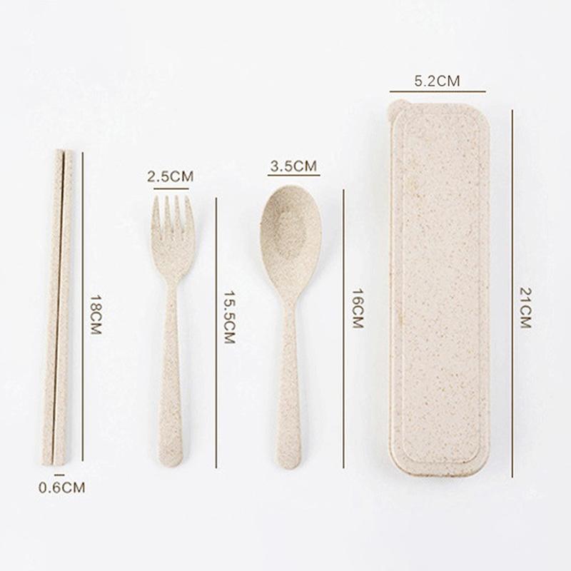 Wheat Straw Tableware Fork Spoons Chopsticks Plastic Portable Tableware Set
