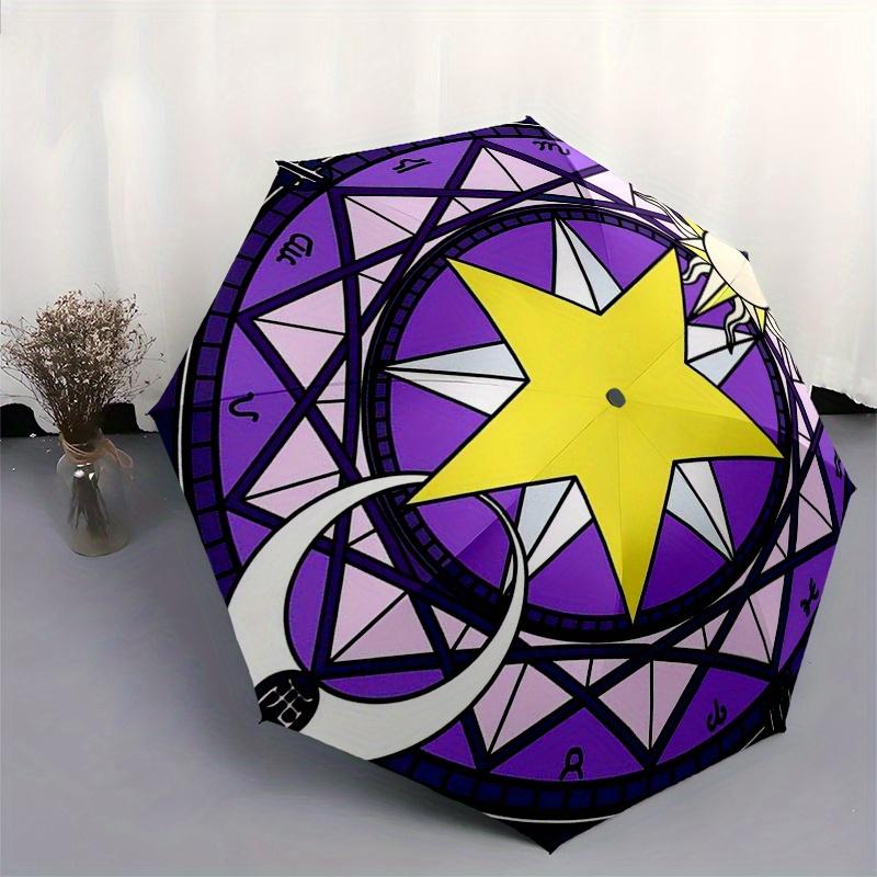 "Magical Star Stained  Decor"Umbrella, Portable 3-Fold Compact Umbrella for Men & Women ES51
