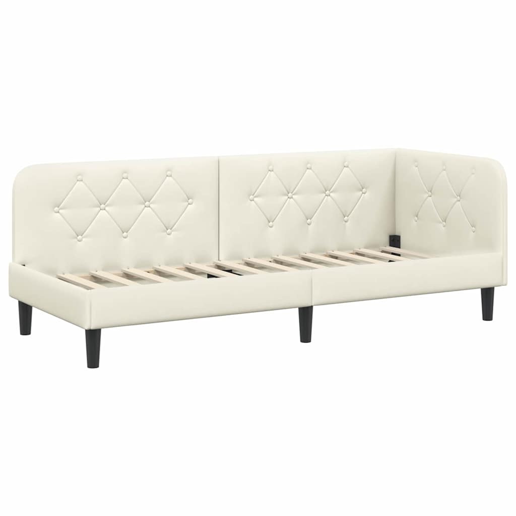 Corner Bed Frame Cream 80 X 200 Cm Velvet