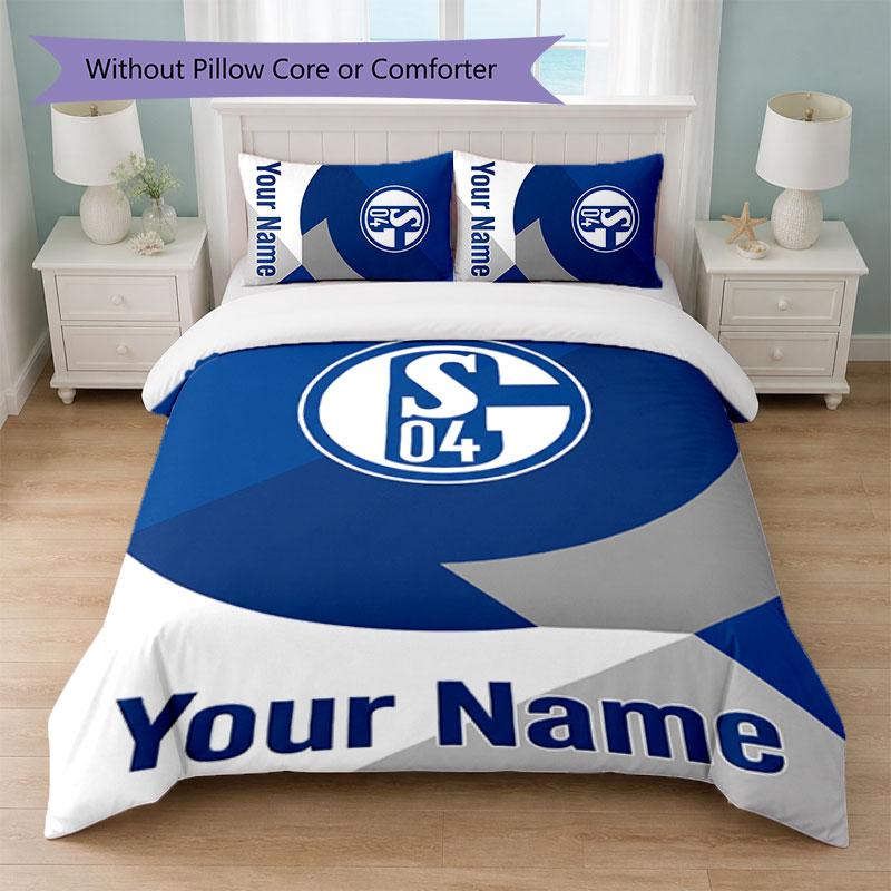 Schalke 04 FC Bettwäsche-Set mit individuellem Namenstext 1 Bettbezug + 2 Kissenbezüge Fußball-Logo Personalisierte Geschenkidee für besondere Anlässe Schlafzimmerdekoration