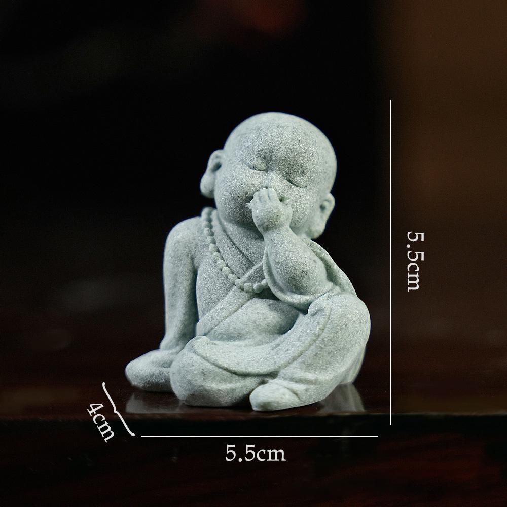 Green Sandstone Little Monk Zen Ornaments - Desktop Rockery Bonsai for Tea Table or Living Room.