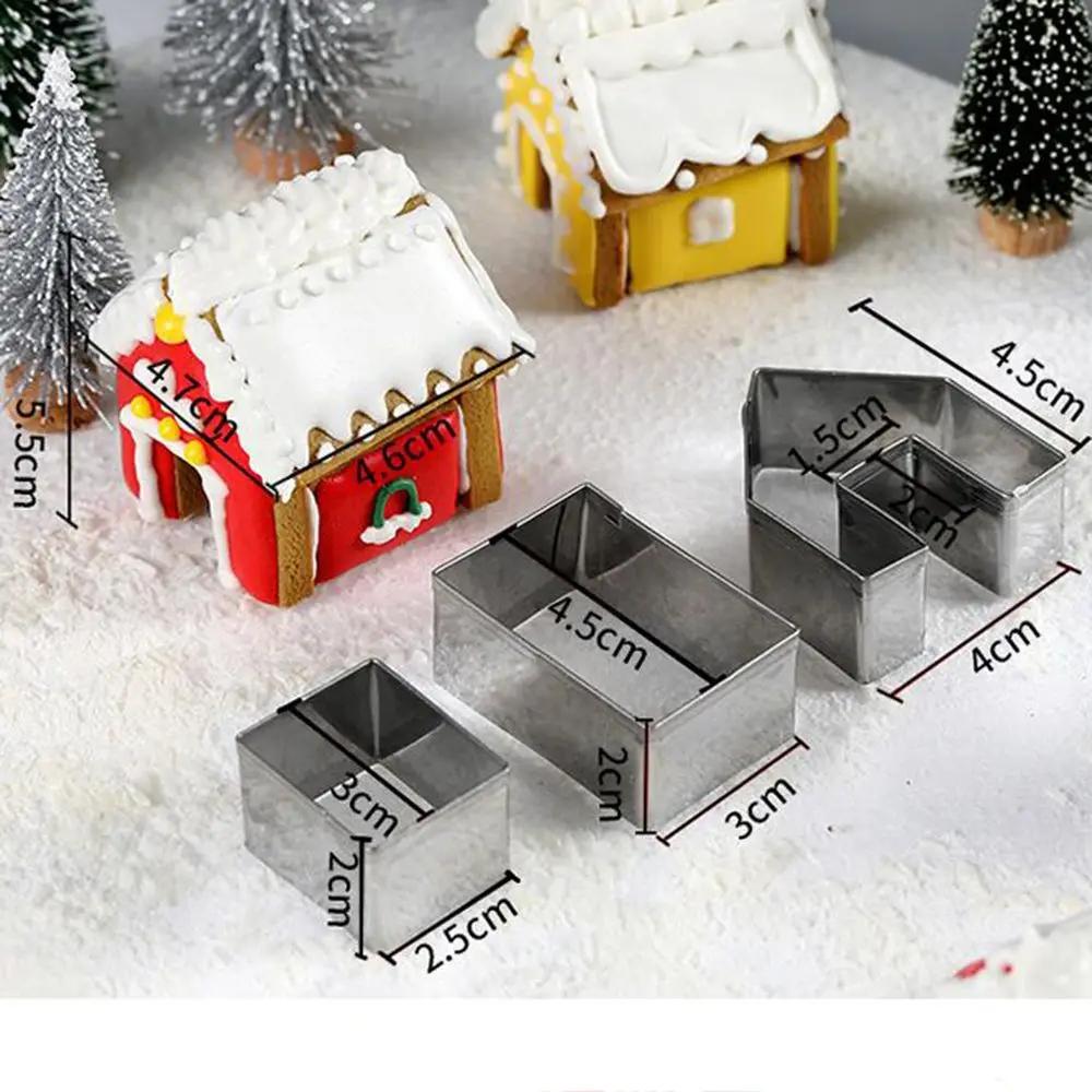 3Pcs 3D Mini House Scenery Christmas Cookie Cutter Set Cookie Biscuit Mold Steel Gingerbread House Fondant Cutter Baking Tool