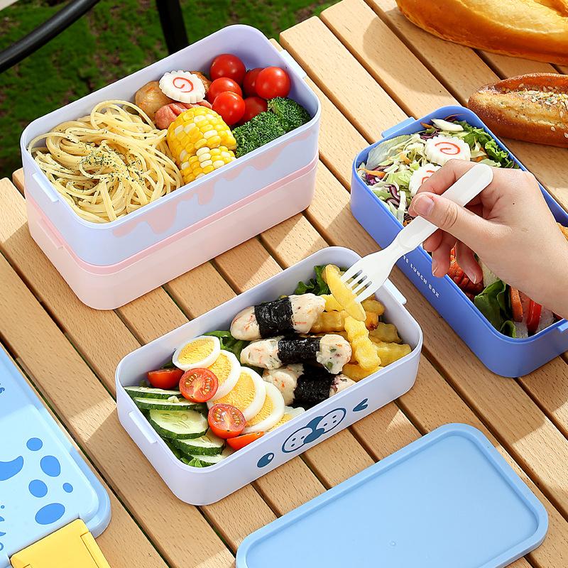 Children's Lunch Box, Cute Cartoon Compartmented Lunch Box, Double-layer Lunch Box, Microwaveable, Portable Student Lunch Box