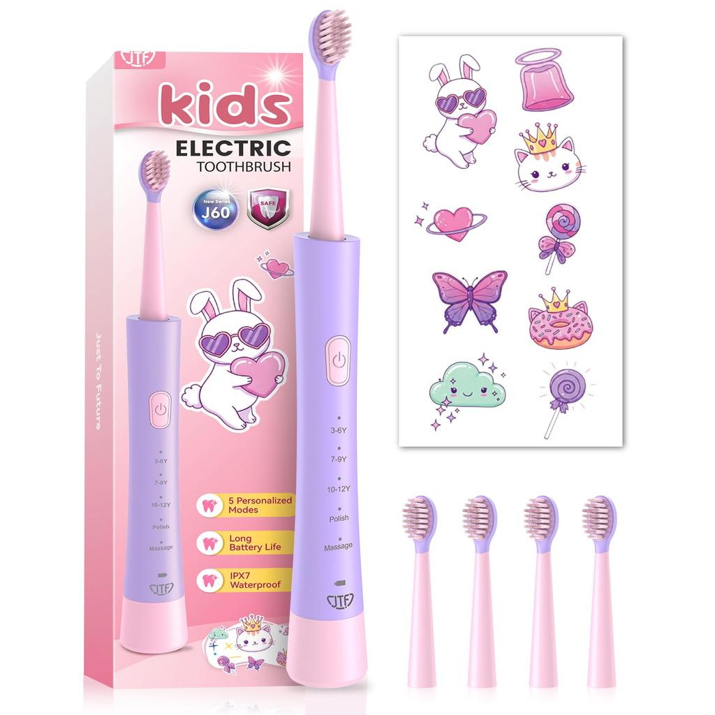 JTF Electric Rechargeable 5 IPX7 Battery Life Suitable for Ages Toothbrush Kids' Toothbrush, 2-Minute Timer, 30-Second Alert, Modes, Age-Specific
