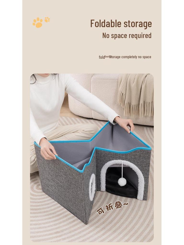 Double-Layer All-Season Enclosed Cat Bed - Warm Winter Sleeping House