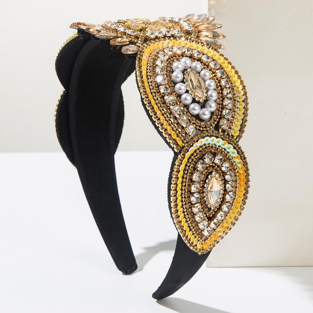 Hochwertiges Barock-Stirnband Strass Perle Pailletten Haarschmuck für Damenparty Glänzendes Haarband Haarreif Mädchen Kopfschmuck