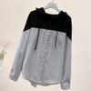 Spring and Autumn Women's Shirt Stripes Loose Hooded Sweatshirt Long Sleeve Splicing Blouse Tops