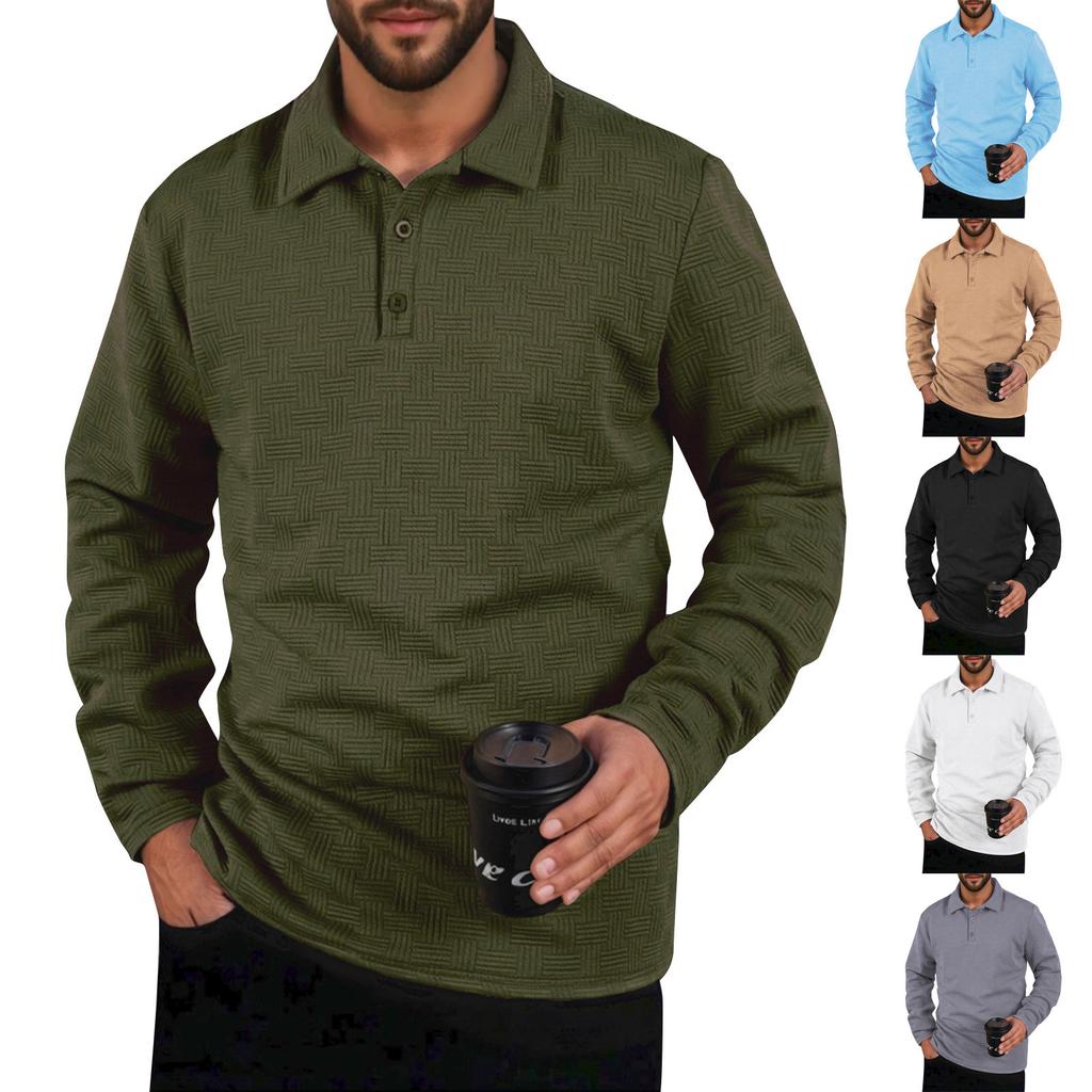 Men's Solid Color Sports Button Lapel Long Sleeve Tops Men's Casual Fashion Long Sleeve Tops