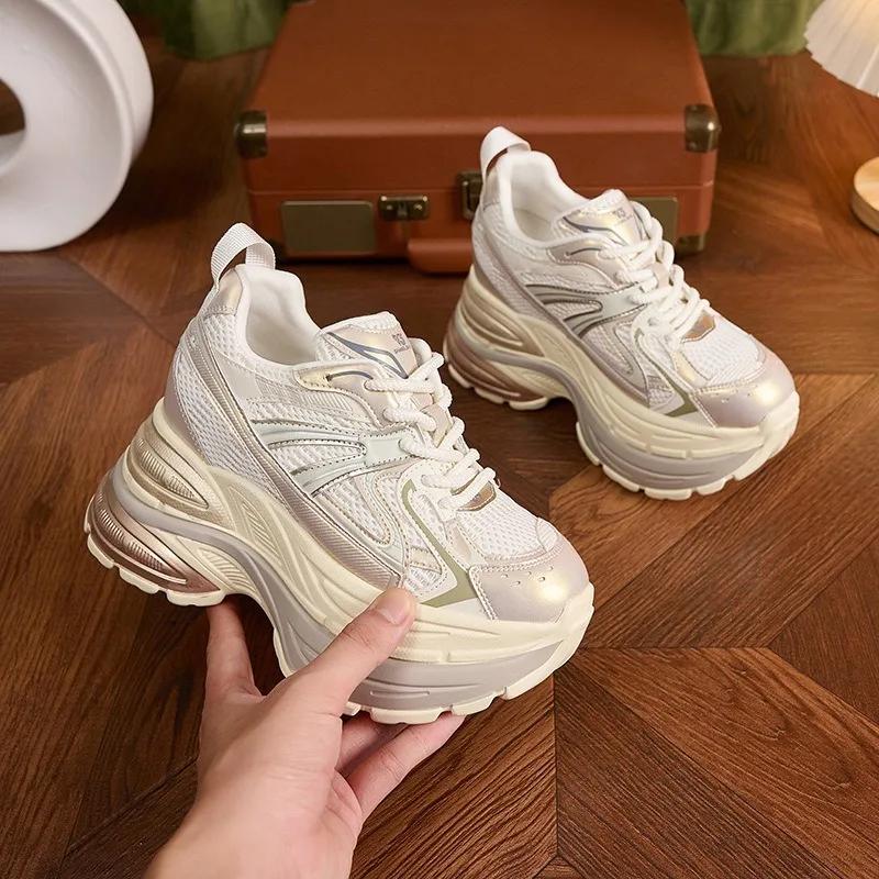 Fashion 10CM New Synthetic Microfiber Leather Chunky Sneaker Ankle Boots Women Comfy Speing Autumn Vulcanize Mixed Color Fashion Shoes