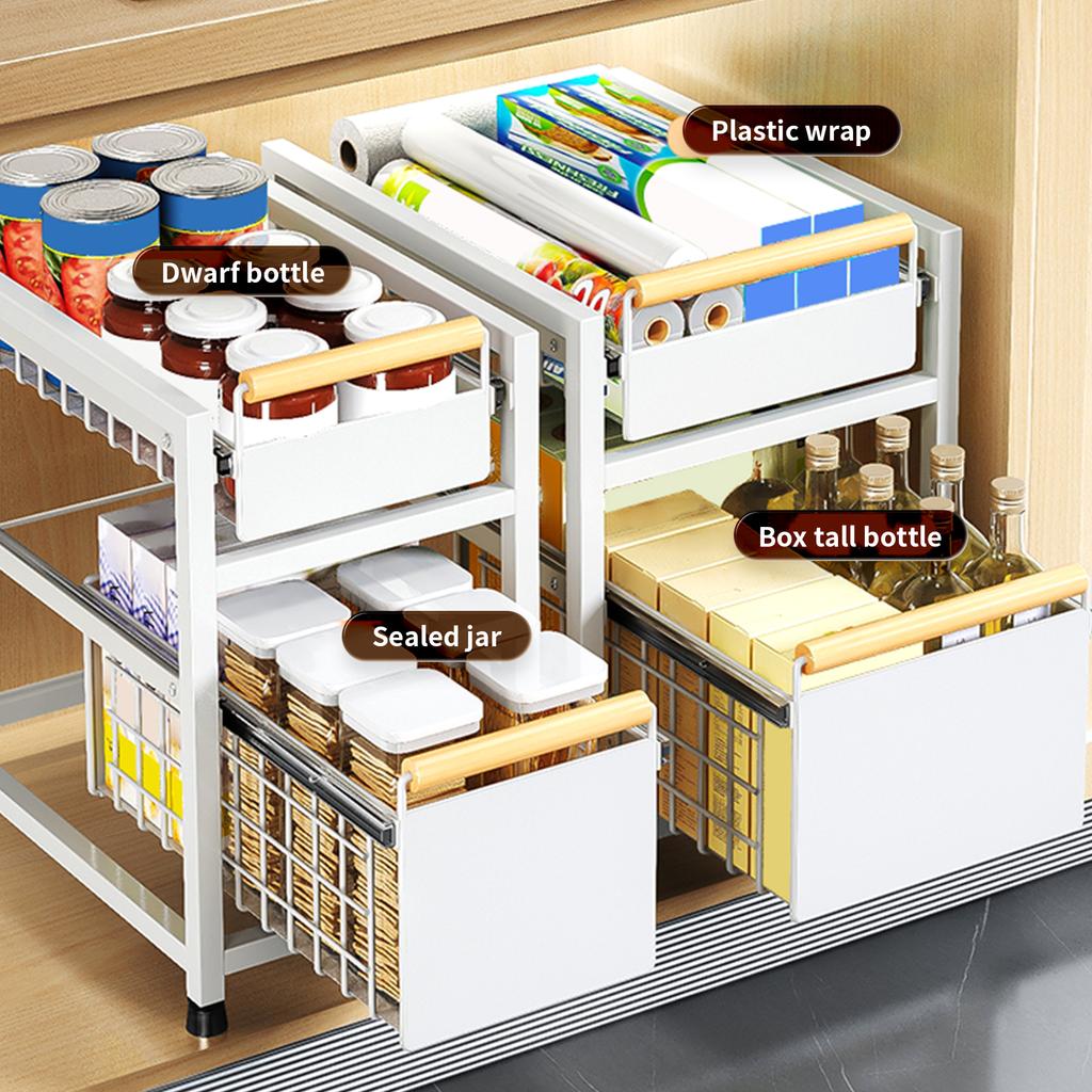 1/2tier,Kitchen Cabinet Pull-out Storage rack,Slide-out Storage Basket Under the Sink,spice rack,Household Items Storage Box