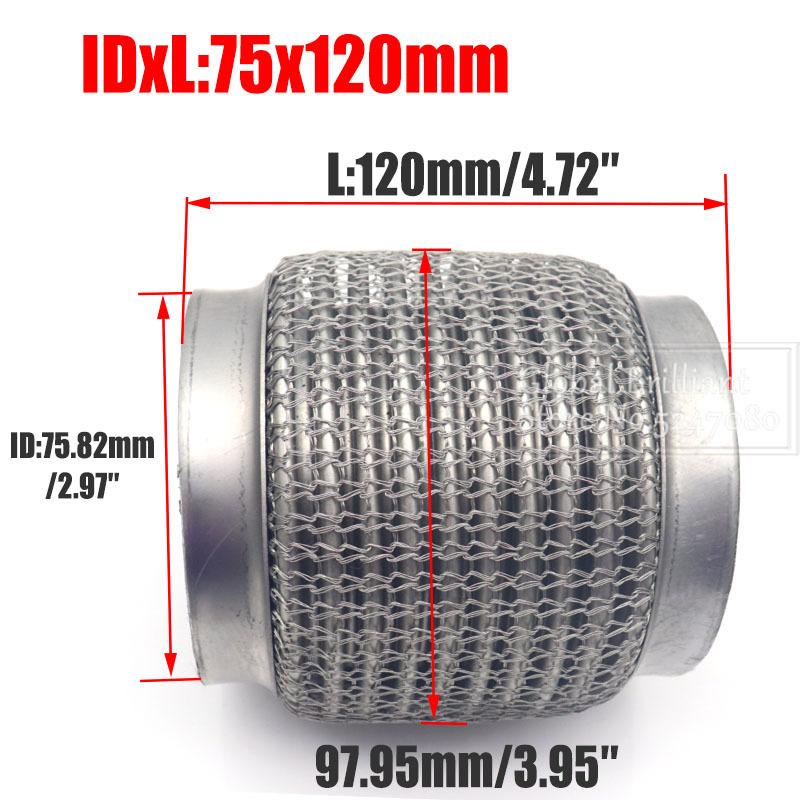 ID:65MM/75MM Auto Výfuková Trubka Teleskopická Flexibilní Spojka Ocelová Síťovina Vlnovec Nerezová Ocel Tlumič Potrubí Svařované Univerzální