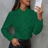 Elegantes Raff-Patchwork Lockeres Chiffon-Hemd Damen Langarm Bürobluse Süßes Revers Mode Frühling Herbst Freizeit Unifarbene Oberteile Neue Kleidung