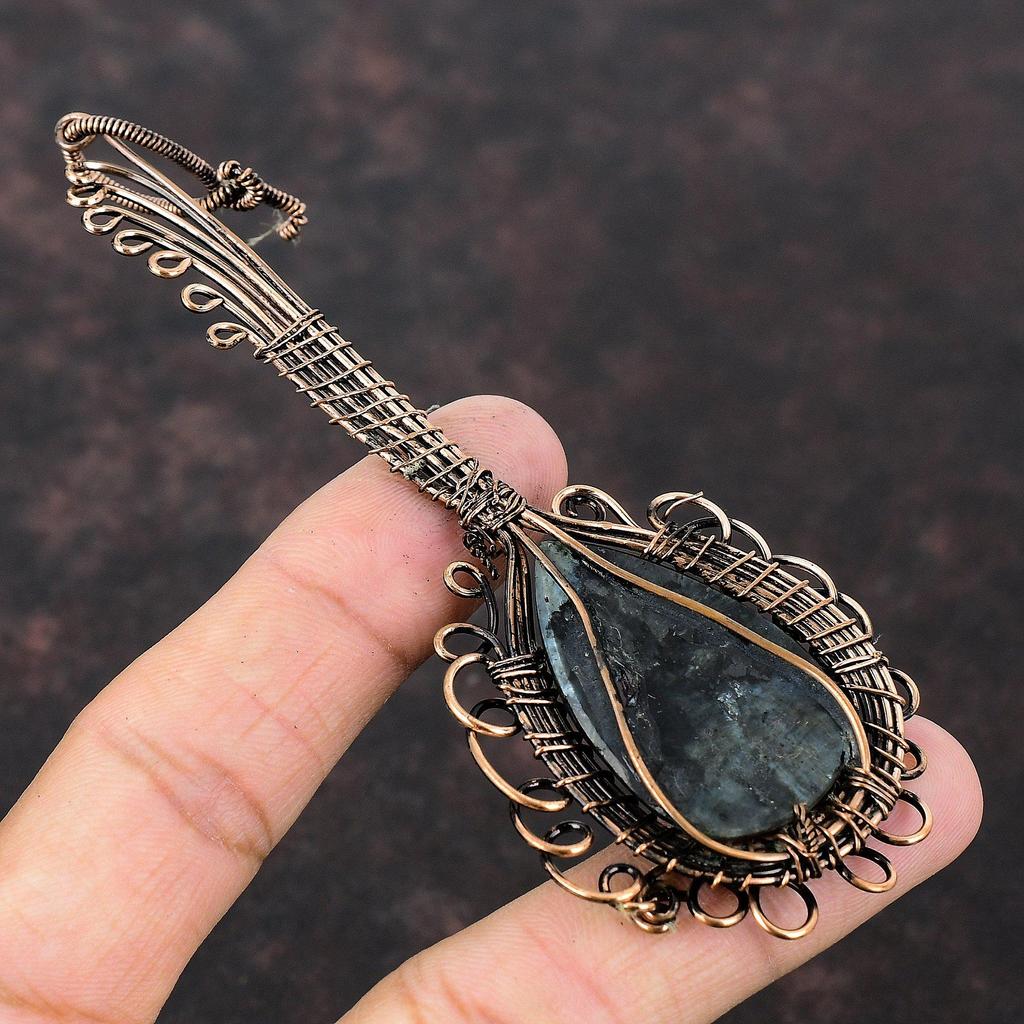 Labradorite Copper Pendant Wire Wrapped Pendant Gemstone Handmade Pendant Copper Wire Wrap Jewelry Gift For Her Labradorite Guitar Pendant