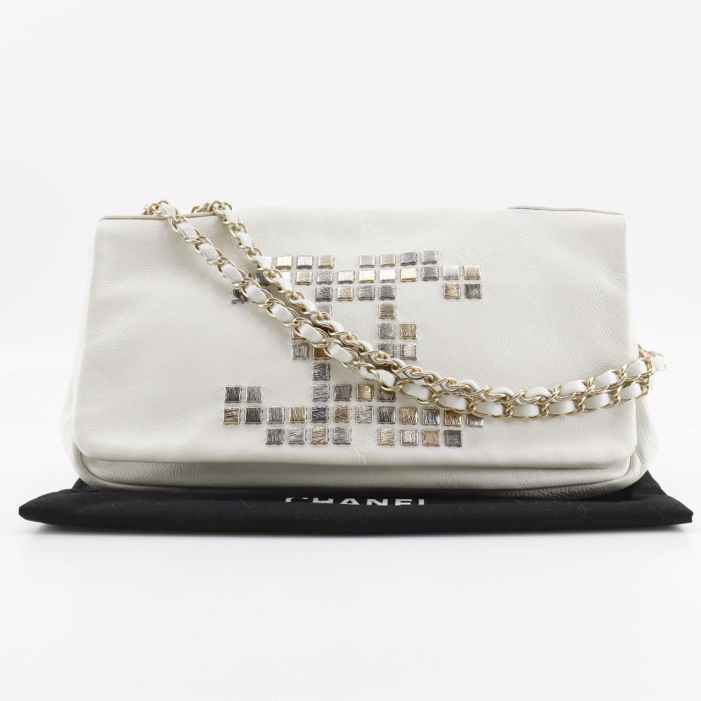 CHANEL ChainShoulder Shoulder Bag A46041 COCO Mark Double chain White lambskin Women Used