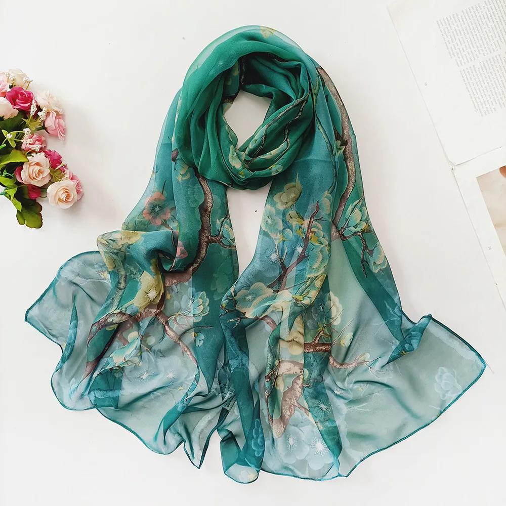 Seidenschals Damen Chiffon Wickeltücher Schals Dünner Hijab Schal Für Damen Blumendruck Bandana Kopftücher Sonnenschutz Langer Halsscarf