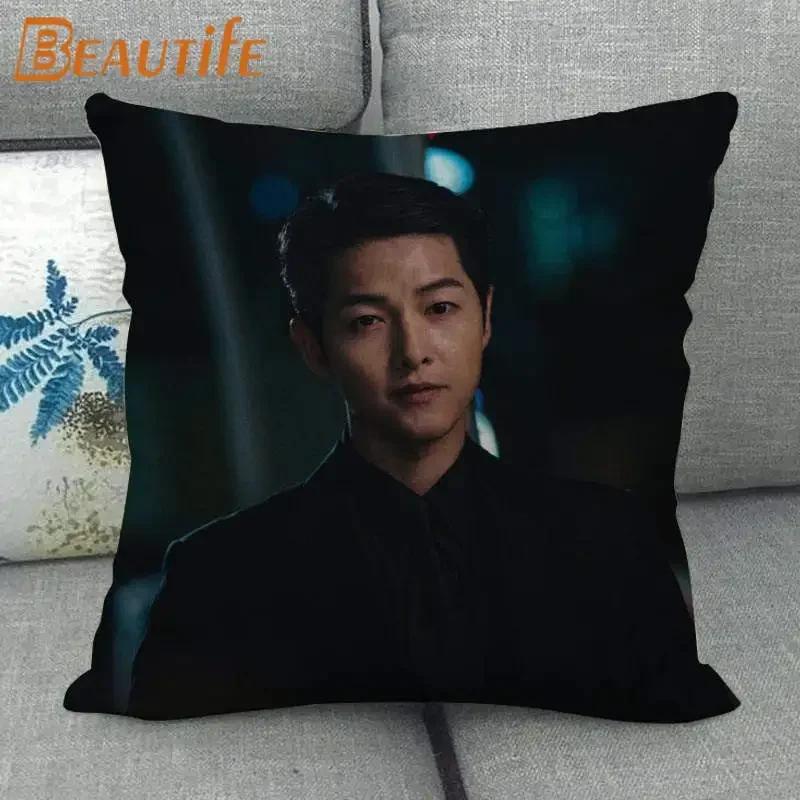 45X45cm Vincenzo Song Joong Ki KPOP Pillow Cover Square Zipper Cotton Linen Fabric Pillow Cases Bedroom Home Decorative Gift