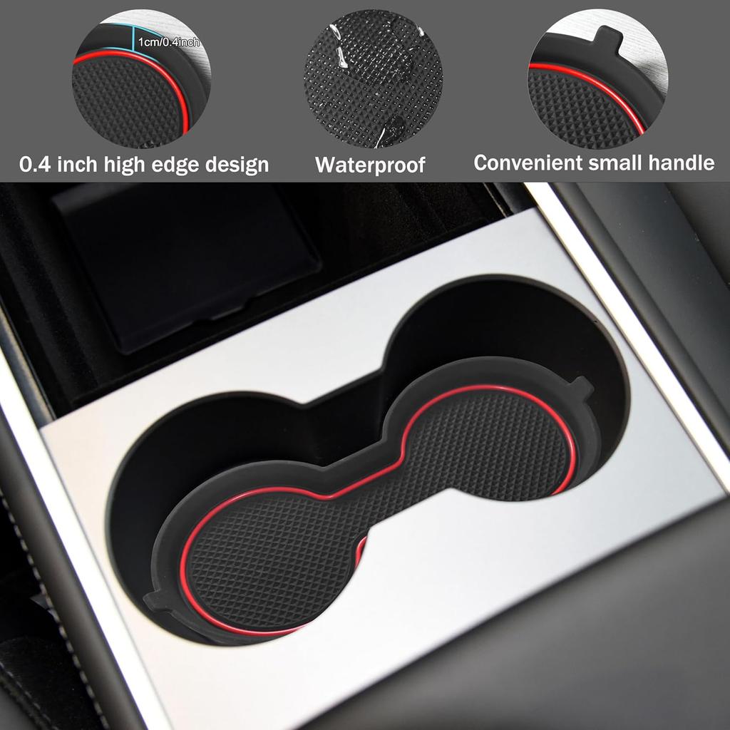 SENSHINE Cup Holder erts Liners for Tesla Model 3 Accessories - for Model Y 2025 -2024 Center Console Cup Holder Coasters Protector Mats Pads 3D
