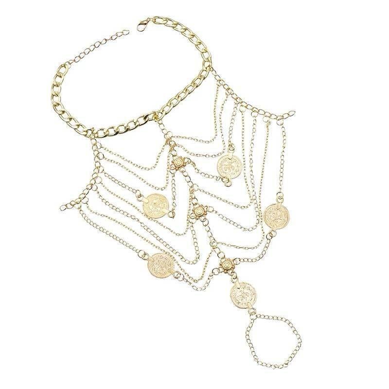 Bohemian Style Retro Exotic Style Sexy Multi-Layer Tassel Anklet Female Metal Chain Instep Chain Palace Style Foot Ornament