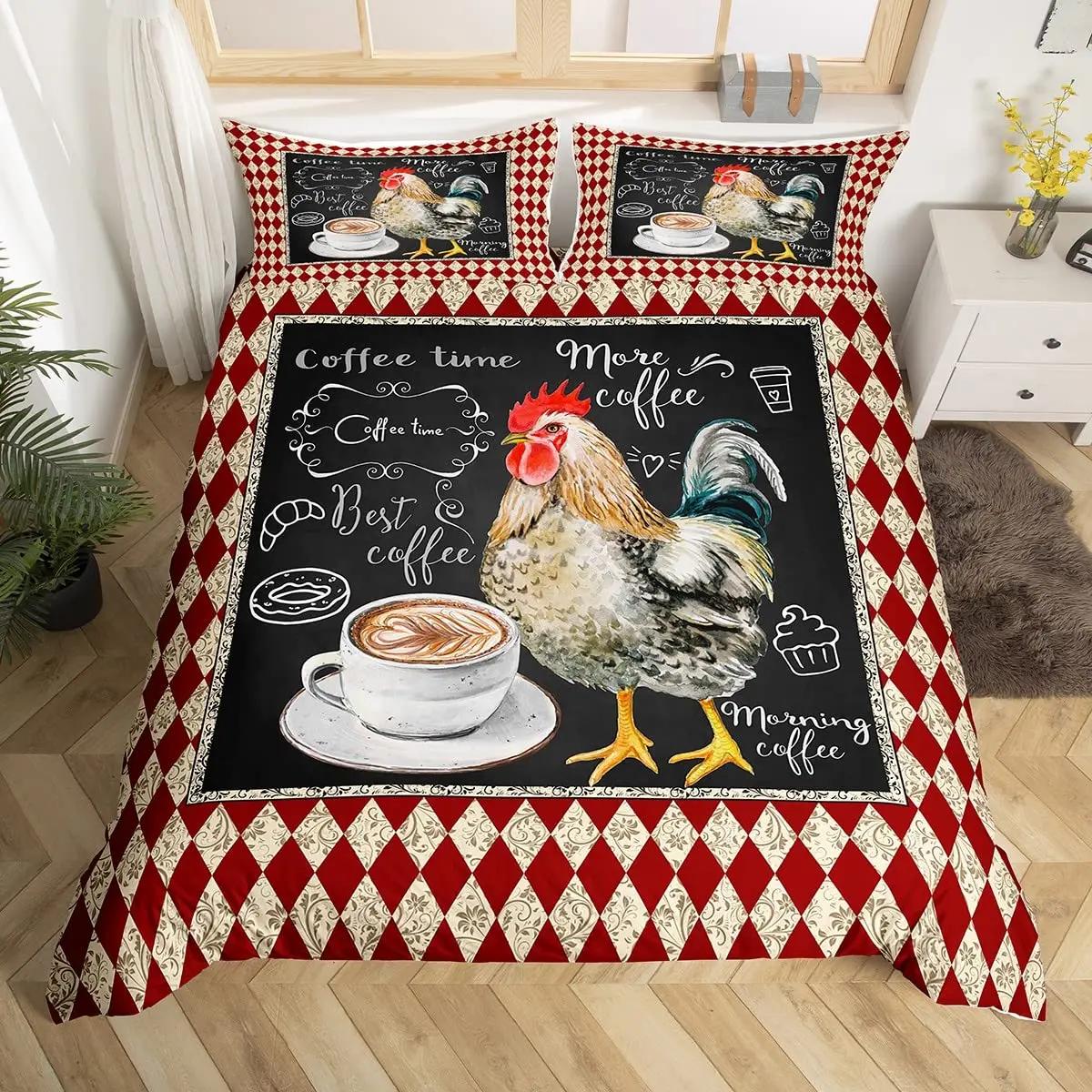 

Comforter Rooster Chicken Rooster And Hen Domestic Farm Animals In Abstract Colors Vintage Country King Size Comforter (quilt)-EU Single(135*200cm)3pcs