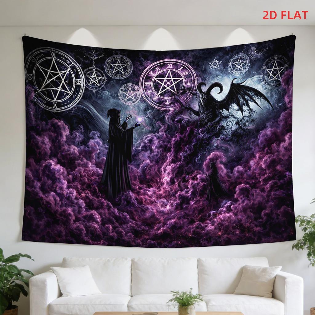 Dark Gothic Occult Magic Tapestry Wall Hanging Witchcraft Mystic Pentagram Wicca Decor Banner for Room