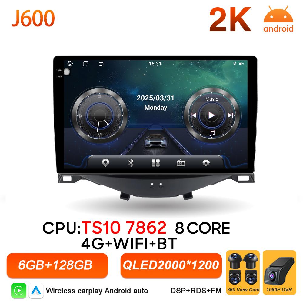 Android 16 Auto Car Radio For Toyota Aygo Peugeot 108 Citroen C1 2014-2020 Wireless Carplay Multimedia Car Stereo BT Navigation
