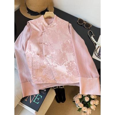 Light Pink Vest Women's Spring and Autumn New Style Temperament Stand-up Collar Retro Clip-on Women's Top Antique Style