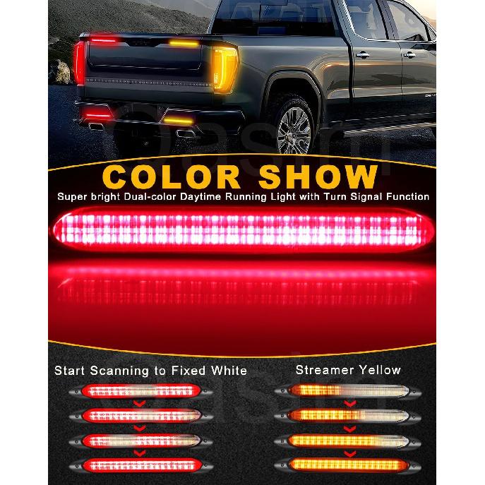 LED Tail Light 9.25in Trailer Turn Signal Rear Lamp Streamer Follow Amber Start Scan Red Brake Stop Reverse Safety Indicator DRL Lights for Pickup