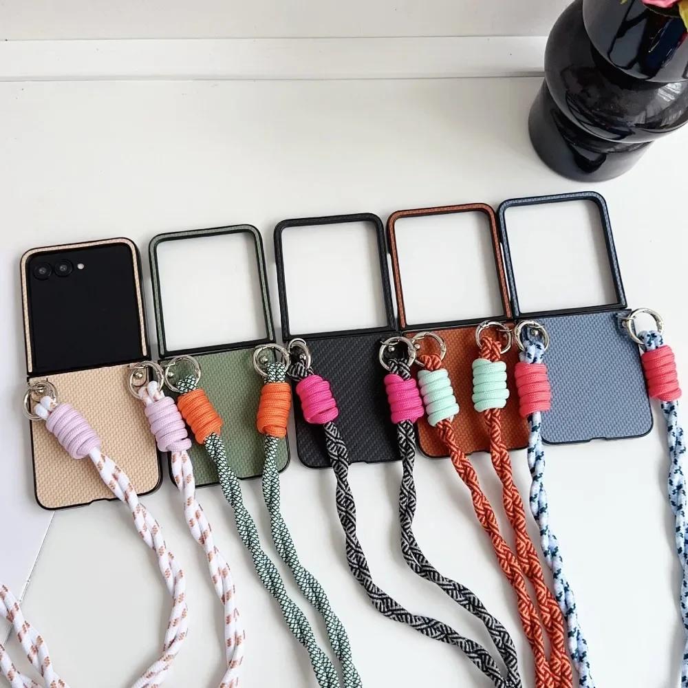 PU Leather Crossbody Phone Case for Motorola Razr 60 Ultra 2026 50 40 Moto Razr60 Razr50 Weave Lanyard Hard Protectie Cover