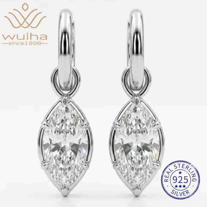 WUIHA 925 Sterling Silver 5 * 10 MM Marquise Cut D Color Real GRA Moissanite Diamonds Gemstone Drop Dangle Earrings Fine Jewelry