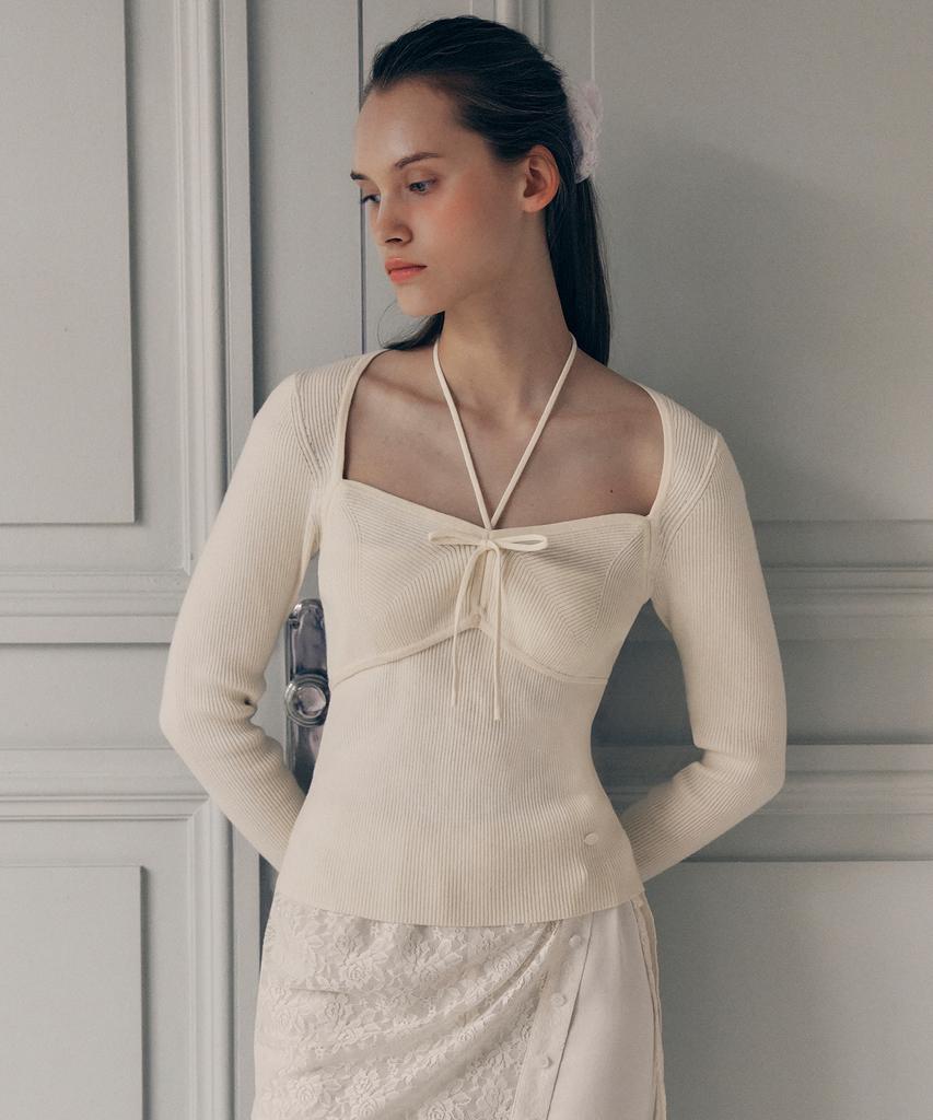 ROLAROLA Ribbon Halter Knit Ivory