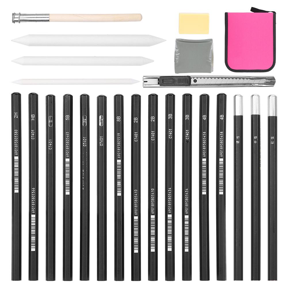 Sketch Pencil Set for Art Students Painting Artist Kit with Eraser Zippered Carrying Case