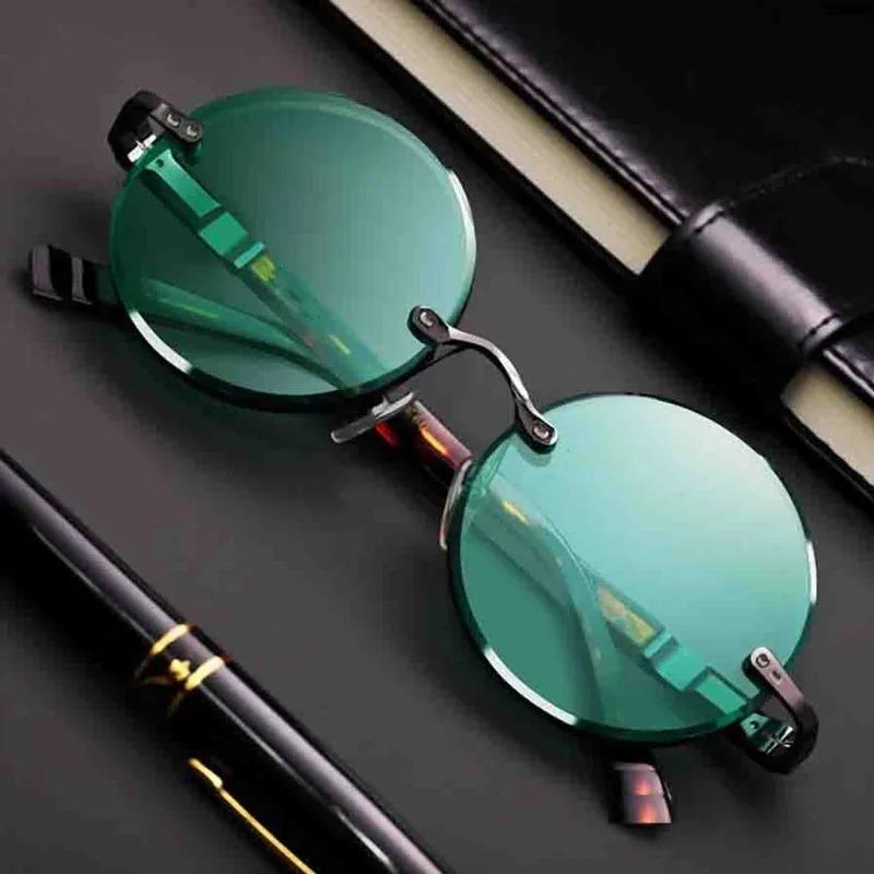 Fashion Classic Rimless Sunglasses Women Men Crystal Dark Green Lens Sun Glasses Retro Round Shades Outdoor Driving Eyewear