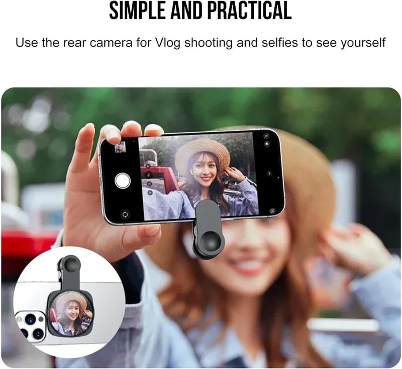 3 In 1 Universal Smartphone Camera Lens Selfie Mirror Clip Kit for IPhone 15 Phone HD Reflective Mirror Holder with Storage Bag