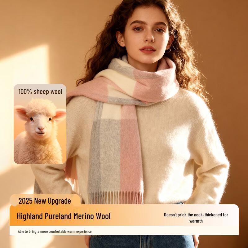 Wanwusheng Women's Elegant 100% Wool Plaid Scarf & Shawl