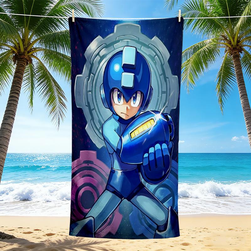 1Pc Mega Man Robot Battle Beach Towel, Quick Dry, Multi-Use for Beach Pool Gym Yoga Home Travel, Christmas, Halloween, Xmas Gift M929191
