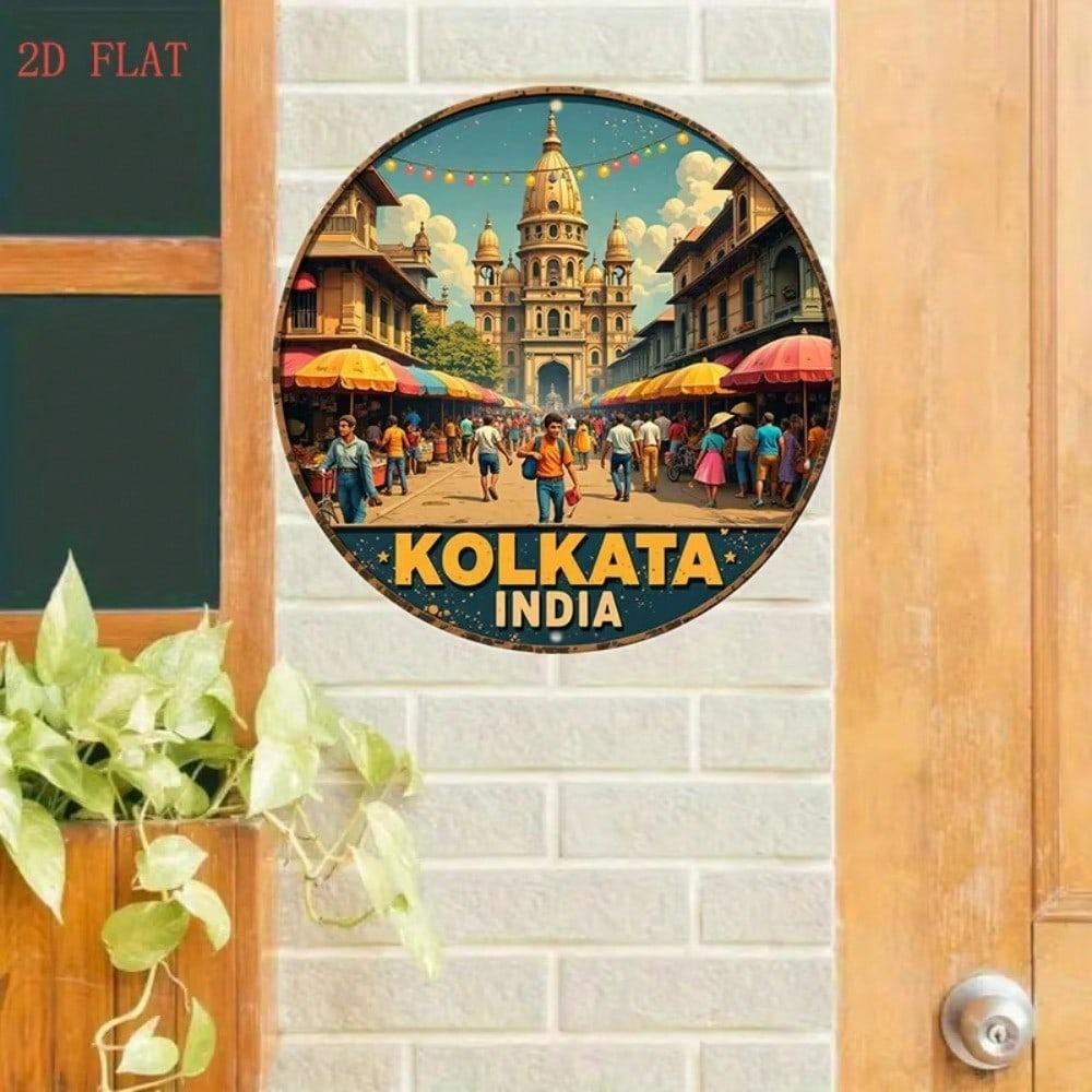 Metal Wall Art Poster 8 Inch Kolkata Victoria Memorial Howrah Bridge Vintage Cultural Home Decor