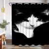 Black White Cat Shower Curtain Close Up Portrait Print Bathroom Decor Waterproof Curtains Pet Lover Home Style