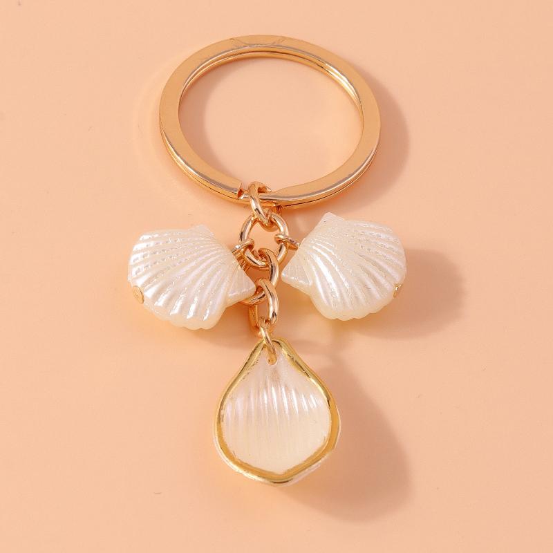 Fashion Pearl Shell Starfish Keychain Y2K Crystal Key Ring Pendants for Women Girls Handbag Decor DIY Summer Beach Jewelry Gifts