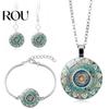 Printing Necklace Earring Set 3 Pcs/Set Women Jewelry Vintage Ethnic Style Lobster Clip Adjustabler Matching Earrings Length Hook Bangle Lady