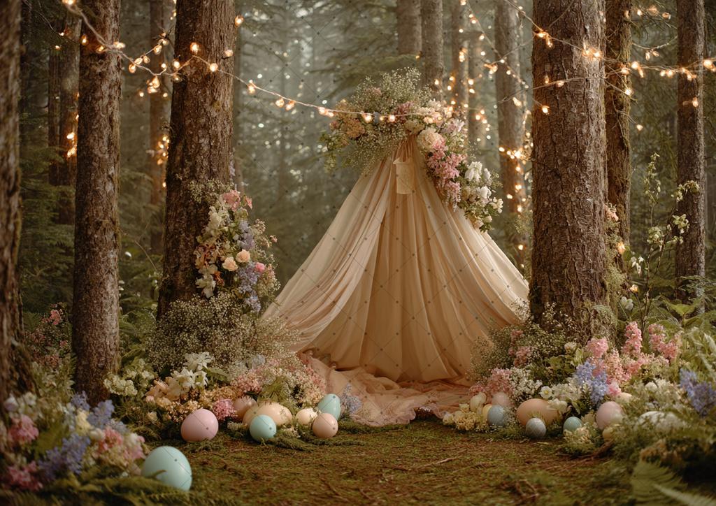 Spring Easter Photography Background Boho Tent Colorful Eggs Flower Baby Shower Birthday Party Decor Kid Portrait Photo Backdrop