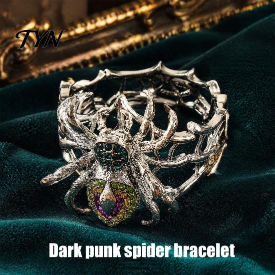 Gotischer Schmuck für Mädchen, Vintage Strass-Spinnenarmband, Punk Verstellbares Stretch-Armreif-Stil Legierung für Männer Frauen, Mysteriöses Halloween