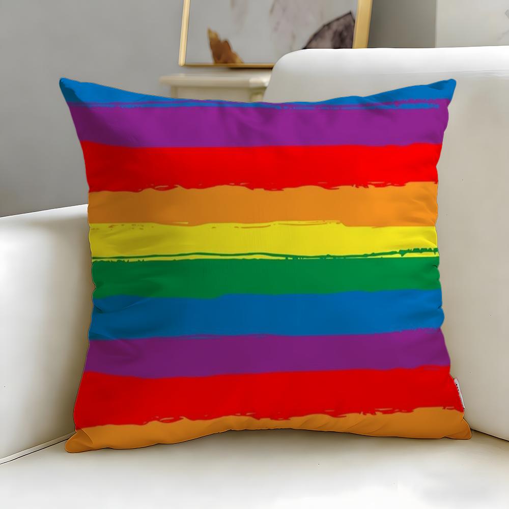 classic theme Homosexual Rainbow Flag Cushion Cover Soft  EasyWash Pillow Case  Versatile for Couch Bed Travel and Office