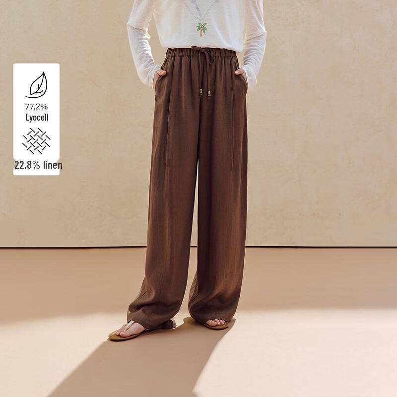 INMAN Women s Lyocell Linen Wide-Leg Drawstring Pants S